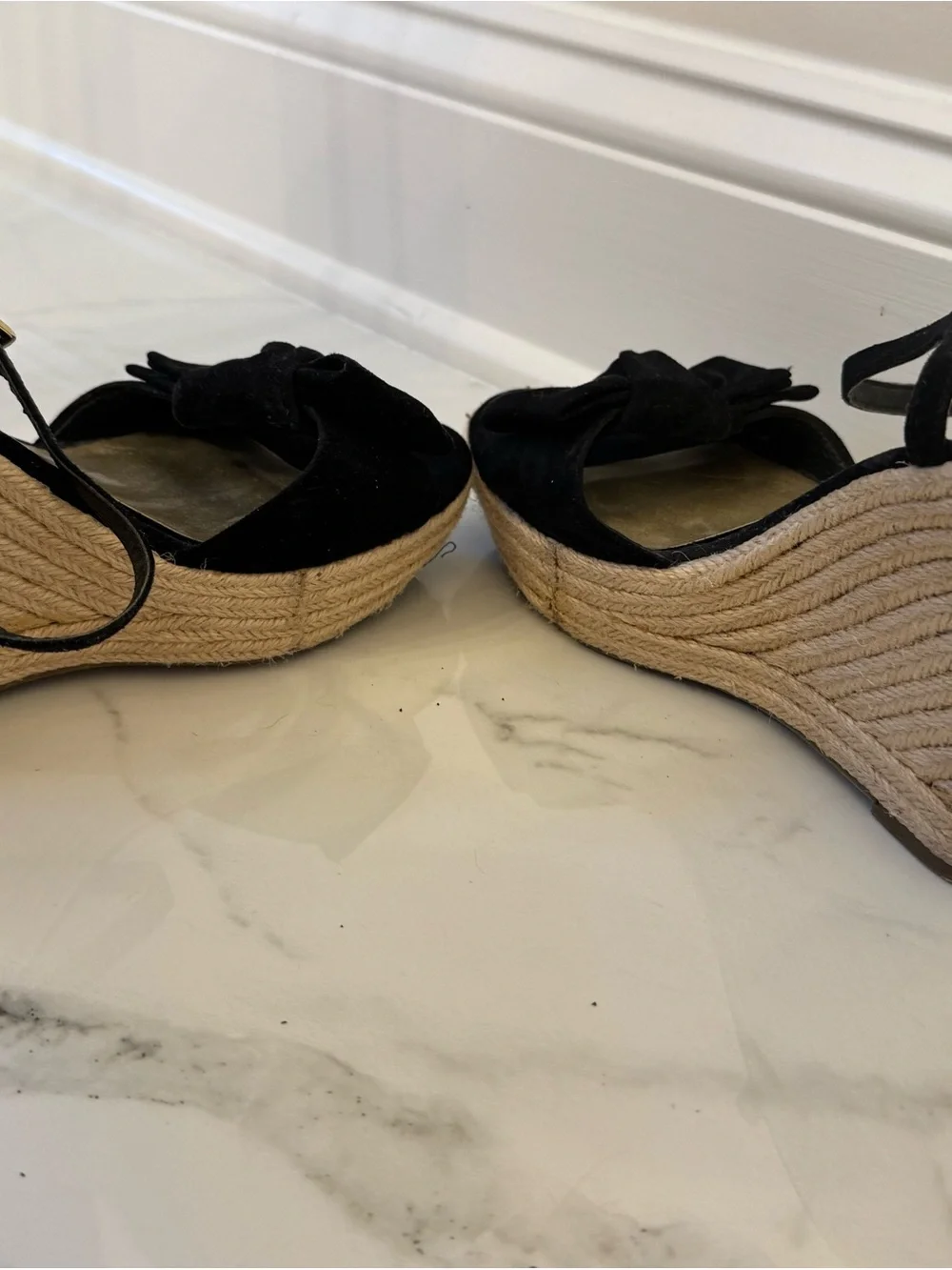 Guess Black Bow Espadrille Wedge Sandals with Ankle Strap